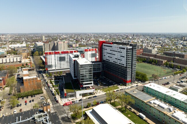 The Vantage Apartments and Temple University's main campus coalesce in the Yorktown.