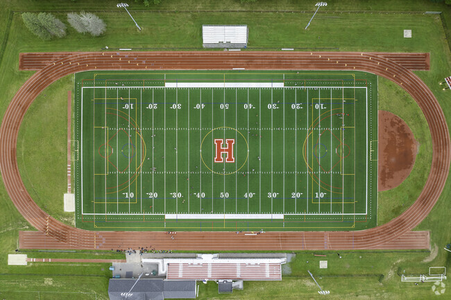 Aerial view of Holliston High School's Track & Field.