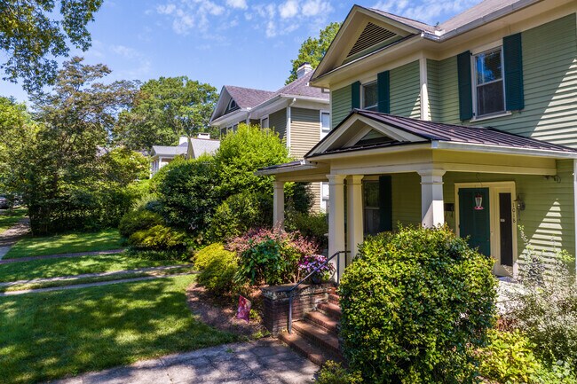 Craftsman style homes with lush landscaping are prominent in the Trinity Park neighborhood.