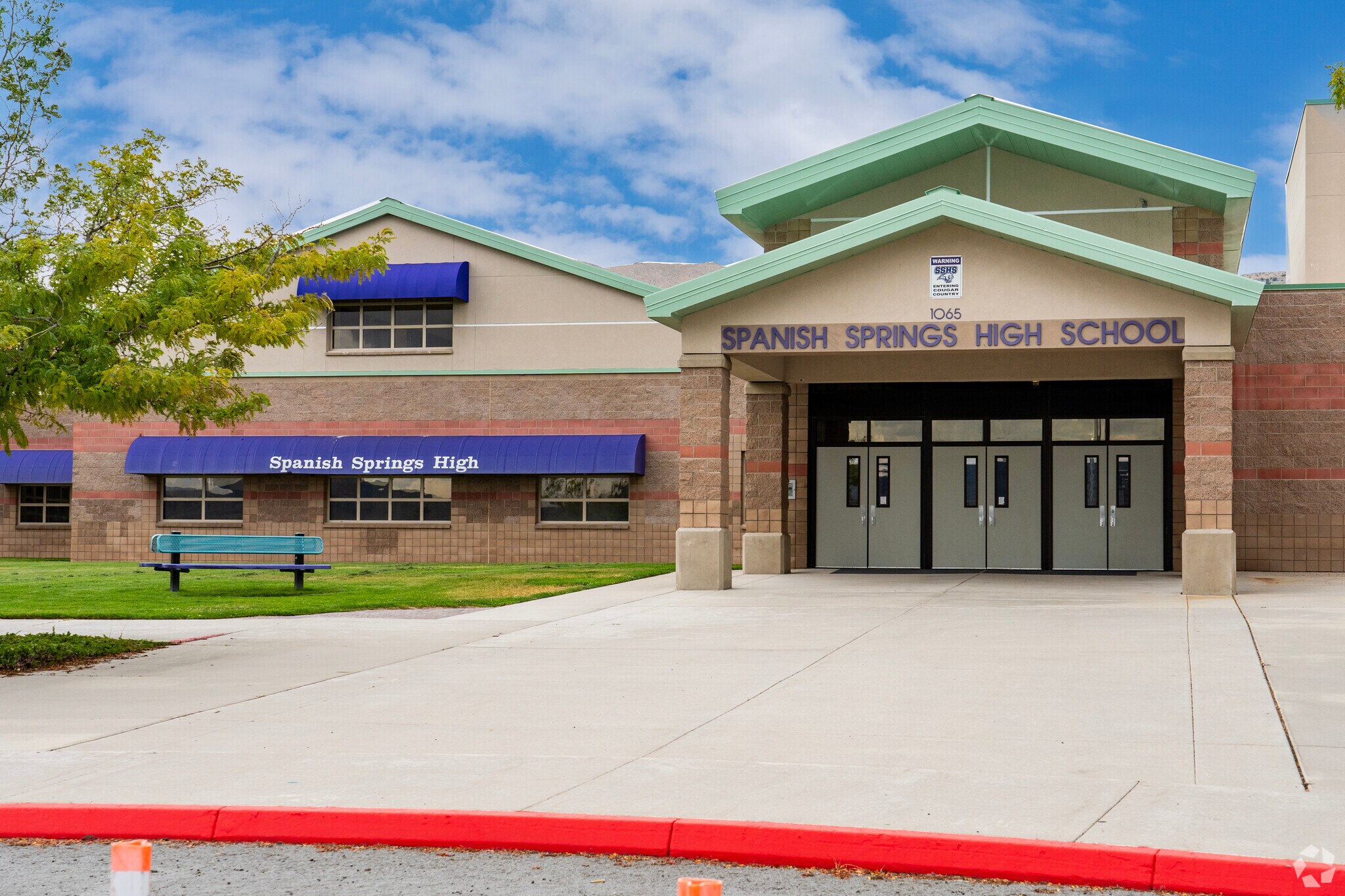 The front entrance to Spanish Springs High School in Reno.