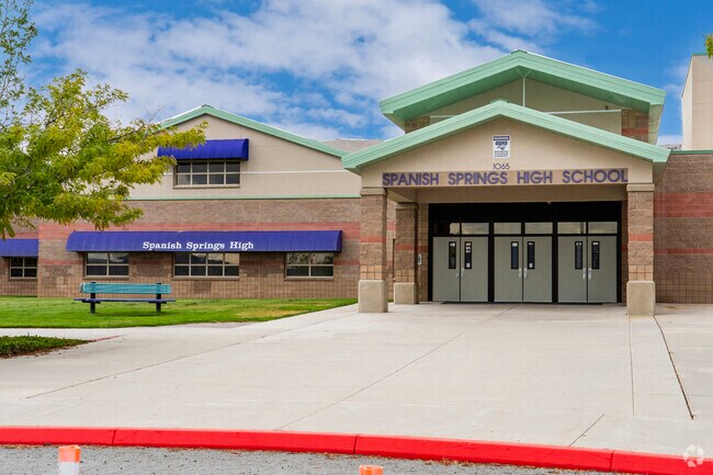 The front entrance to Spanish Springs High School in Reno.