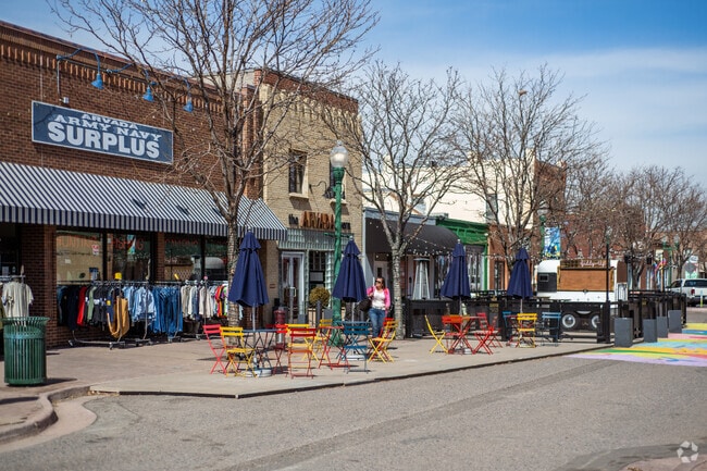 Patio tables can be found outside of the Arvada Army Navy Surplus in Downtown Arvada.