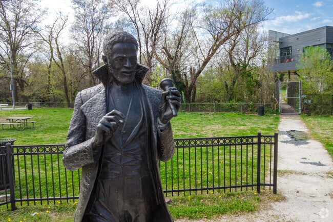 A statue of R&B legend Marvin Gaye, after whom the park is named
