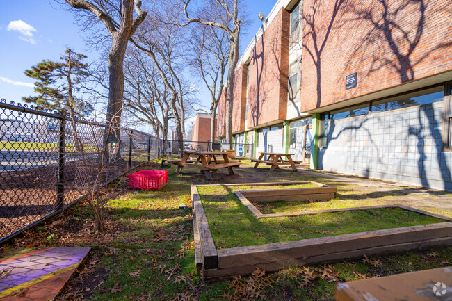 Classes can enjoy this courtyard behind Kennedy-Longfellow School in East Cambridge.