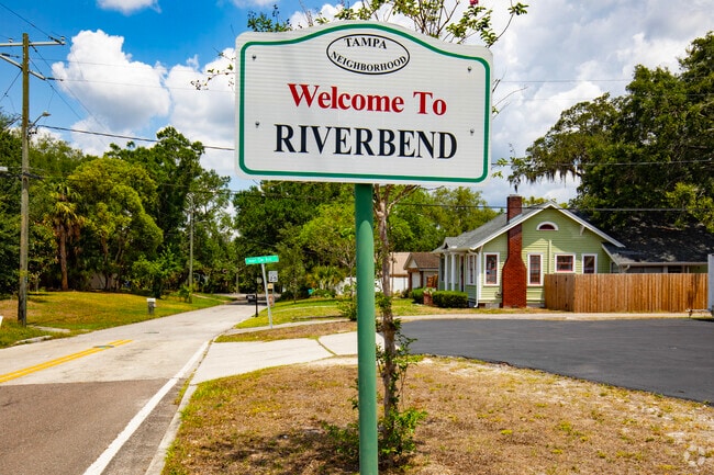 A sign welcoming residents and visitors to Riverbend.