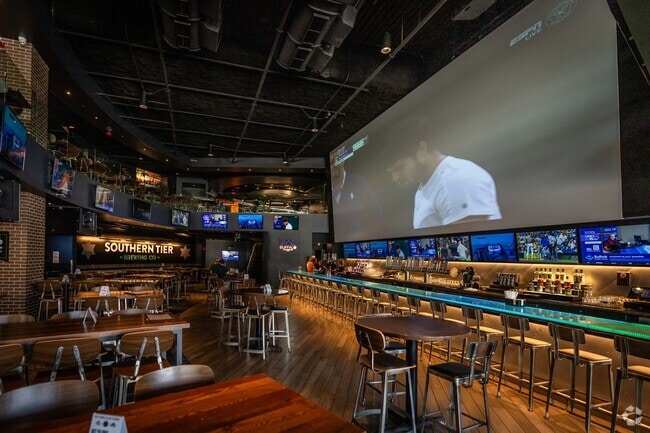 The bar at Southern Tier Brewing in Buffalo's Waterfront has large screens to enjoy sport games.