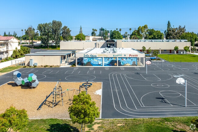 The beautiful campus of Adams Elementary School includes modern amenities for students.