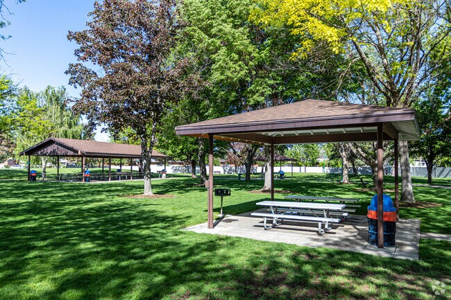 Picnic shelters at Westmore Park offer shade for summer afternoons.