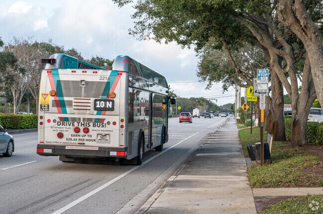 Bus stops along Indiantown Road connect The Shores with other communities.