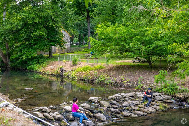Take photos along the Wissahickon Creek in Historic Rittenhouse Town.