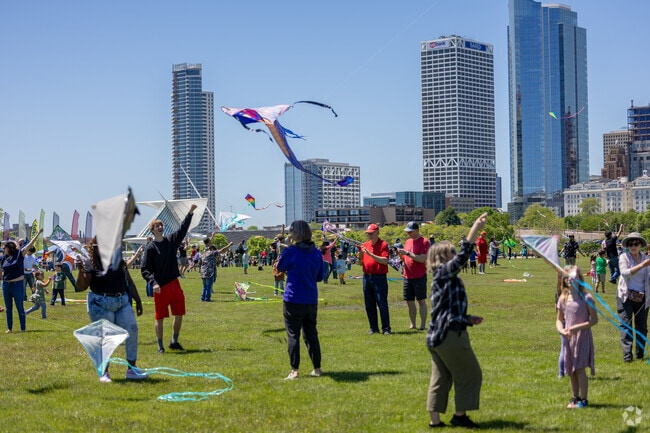 The annual family kite festival with the Milwaukee skyline in the background.