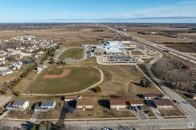 Single family homes back up to Ozaukee Middle School in Fredonia, WI.