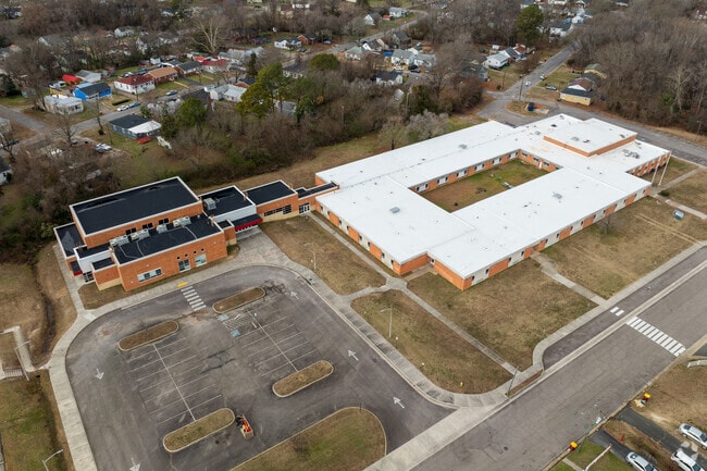 An aerial view of Pleasants Lane Elementary School.