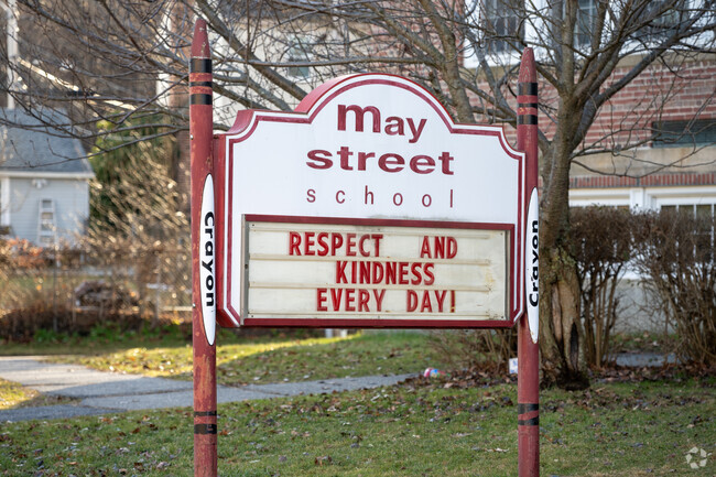 The sign to May Street Elementary School in Worcester, MA.