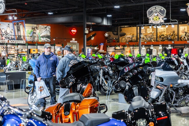 A giant warehouse in La Grange Highlands sells Harley-Davidson motorcycles.