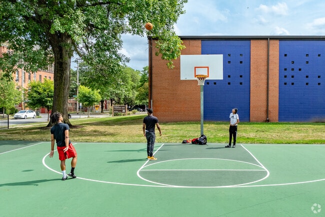 Thompson Park in Victorian Village features a basketball court.