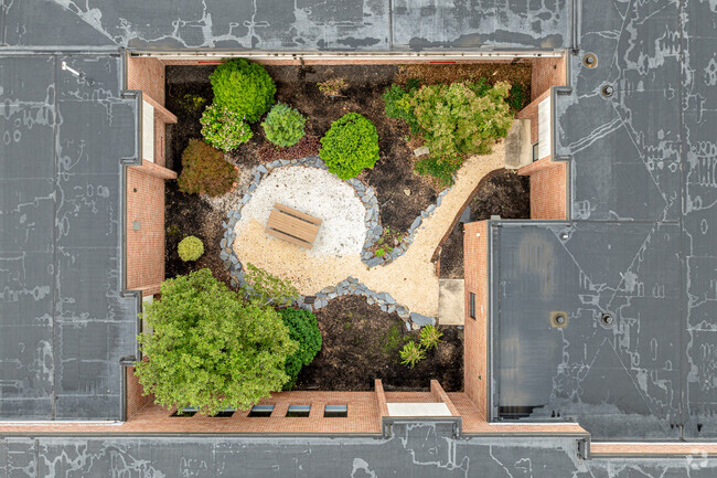An enclosed courtyard makes a quiet place to study at Delta-Peach Bottom Elementary School.