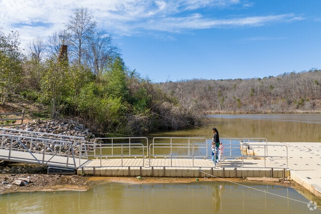Residents can hand out on the floating dock at Morgan Falls Overlook Park.
