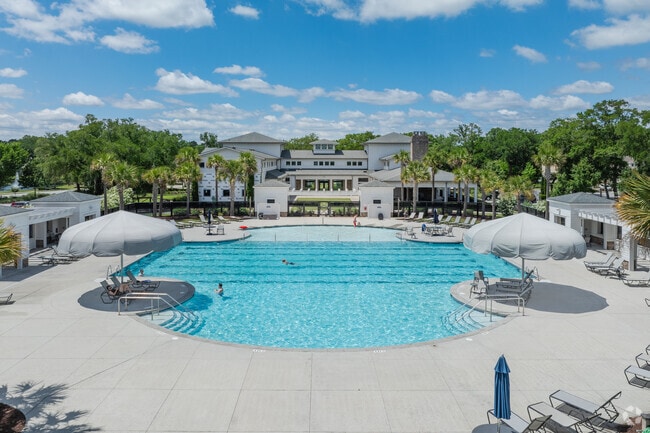 Families at Oyster Point in Mount Pleasant love to swim and sit by the large pool.