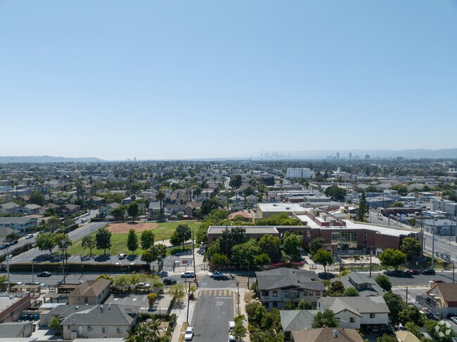 Bishop Conaty - Our Lady Of Loretto High School's rear faces south Los Angeles, CA.