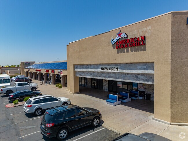 The plaza in the southwestern corner of The Groves neighborhood offers many retail options.