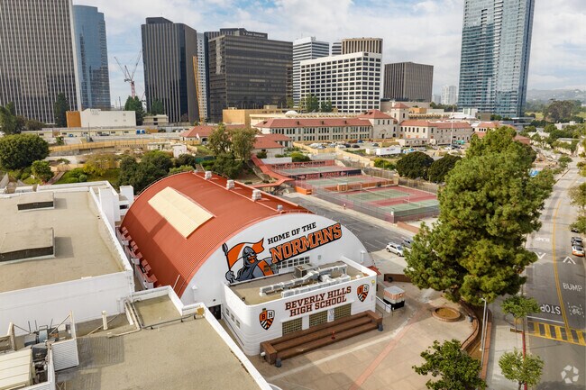 Beverly Hills High School in the heart of Beverly Hills has a large campus with tennis courts.