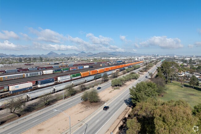 Railroads along Aviation Highway lead straight into Downtown Tucson, from Julia Keen.