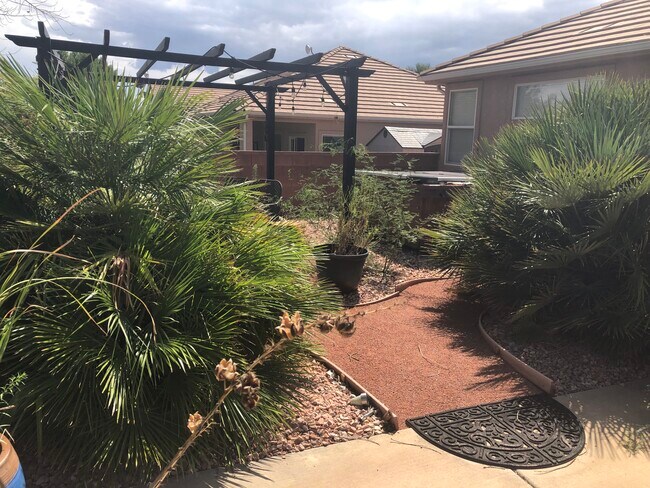 Fenced backyard and hot tub
