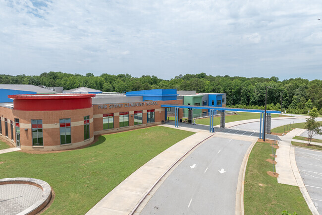 The entrance to Pine Street Elementary is very bright and colorful.