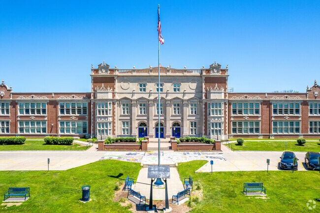 The Roosevelt High School main entrance emanates with the history that flows through its halls.