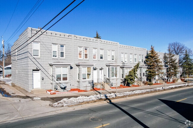 Rows of townhomes line the streets of Hawthorne, adding to the neighborhood’s residential charm.