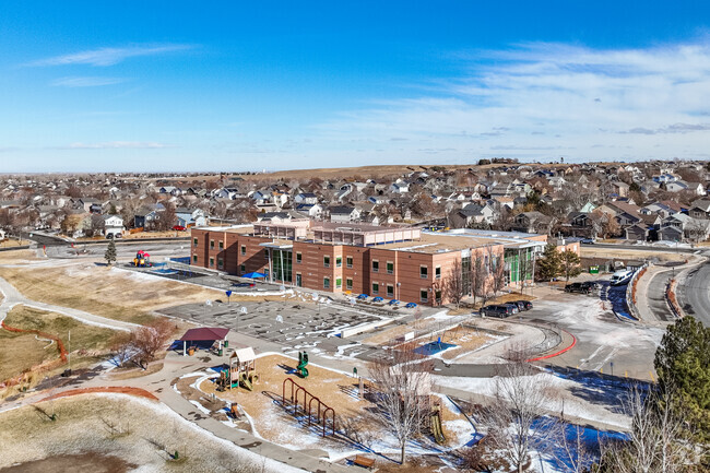 An overview of the campus at Prairie Hills Elementary School in Thornton, Colorado.