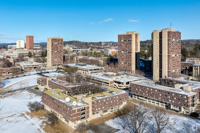 Student housing around Amherst ranges from rental apartments to high rise dormitories.