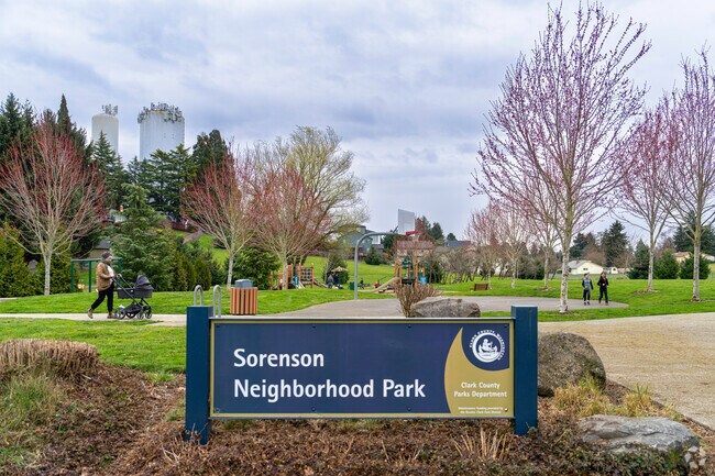 Sorenson Neighborhood Park features a playground, basketball court and trails throughout its green spaces.