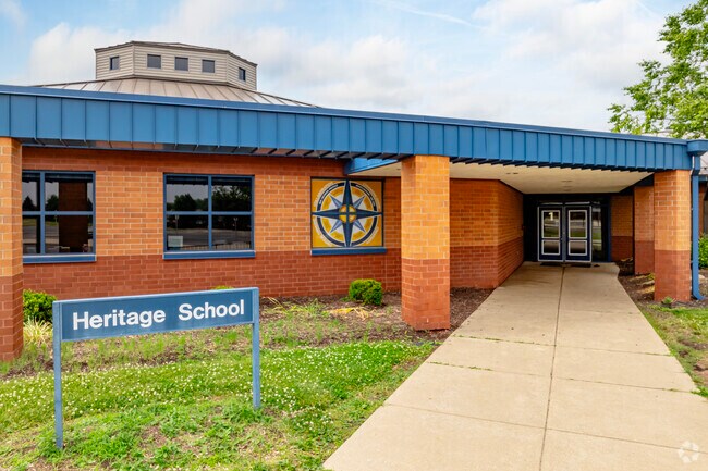 Heritage School's entrance is just off of a looping drive.