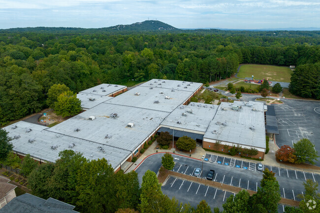 An aerial of Shallowford Falls Elementary School.