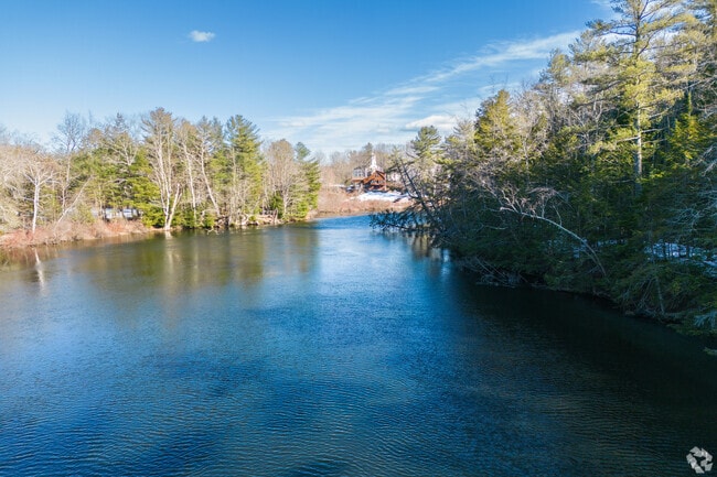The Presumpscot River winds through South Windham, connecting Little Falls to Casco Bay.