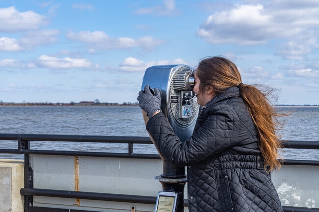 Take a peek at Fort Delaware through the binoculars in Battery Park in Delaware City.