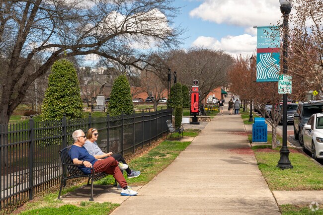 The wide sidewalks of Downtown Belmont create increased walkability of the Main Street.