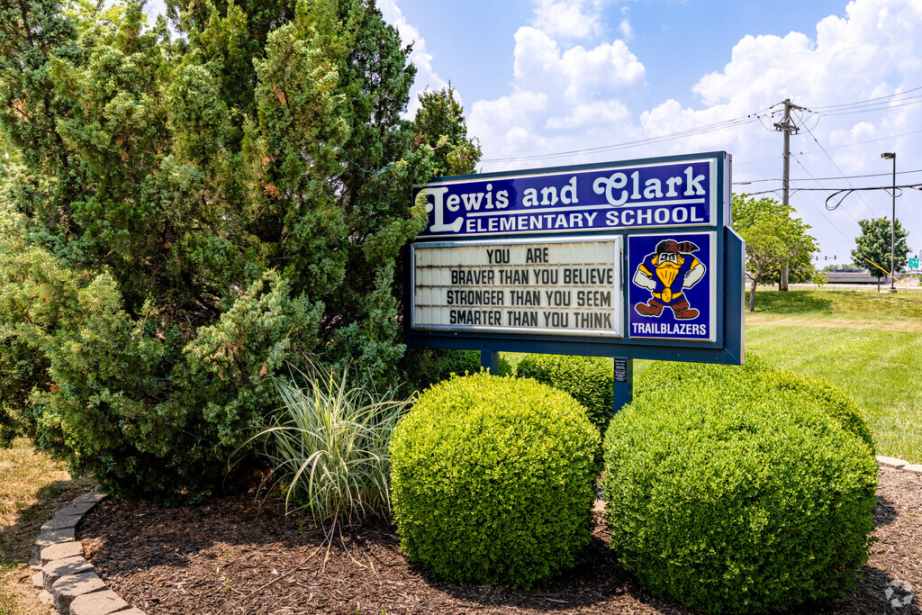 Lewis and Clark Elementary School sign welcomes students to the school.