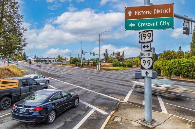 The Rogue River Highway, also known as Route 99, runs east-to-west through Fruitdale.