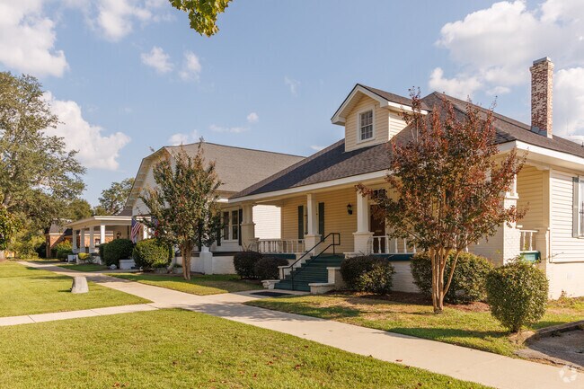 Rows of colonial style homes stand proudly along the streets of the Albany Historic District.