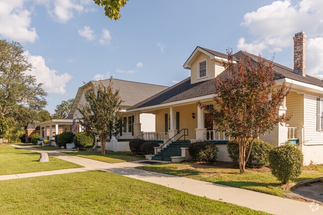 Rows of colonial style homes stand proudly along the streets of the Albany Historic District.