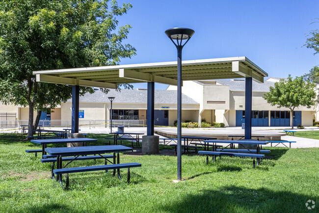 A covered seating area for students at Tehipite Middle School in Fresno.