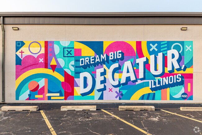 Colorful art decorates the shops in Downtown Decatur, IL.