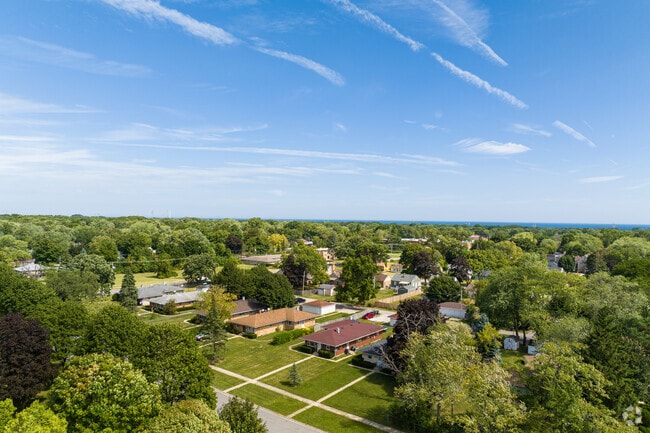 Central Zion is a short drive away from Lake Michigan and can be seen in the distant horizon.