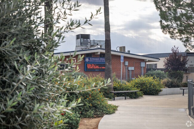 A variety of foliage is seen at Hyatt Elementary School in San Jacinto.