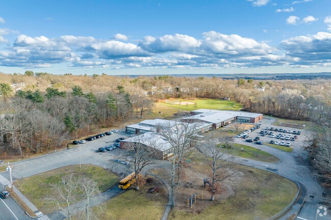 An aerial view of F.A. Cleveland Elementary School in Norwood, MA.