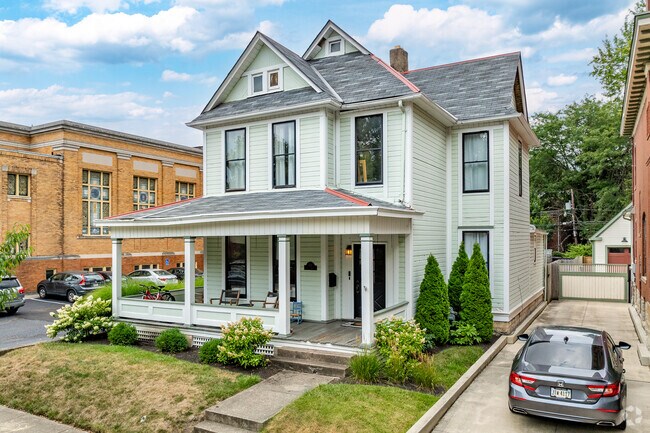 A craftsman home in Victorian Village features a covered porch.