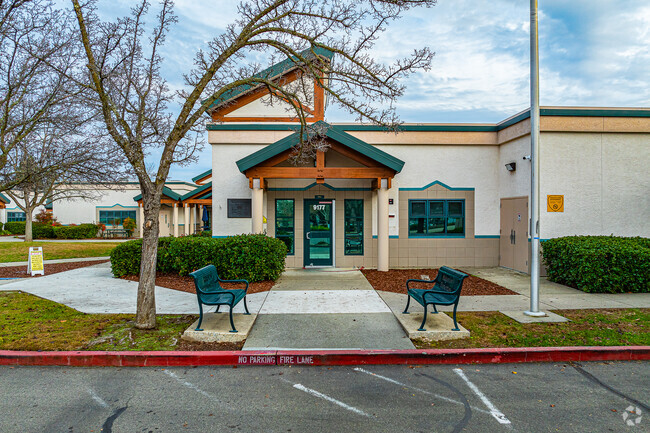 Sit and relax on the benches front of Ridgeview Elementary School.